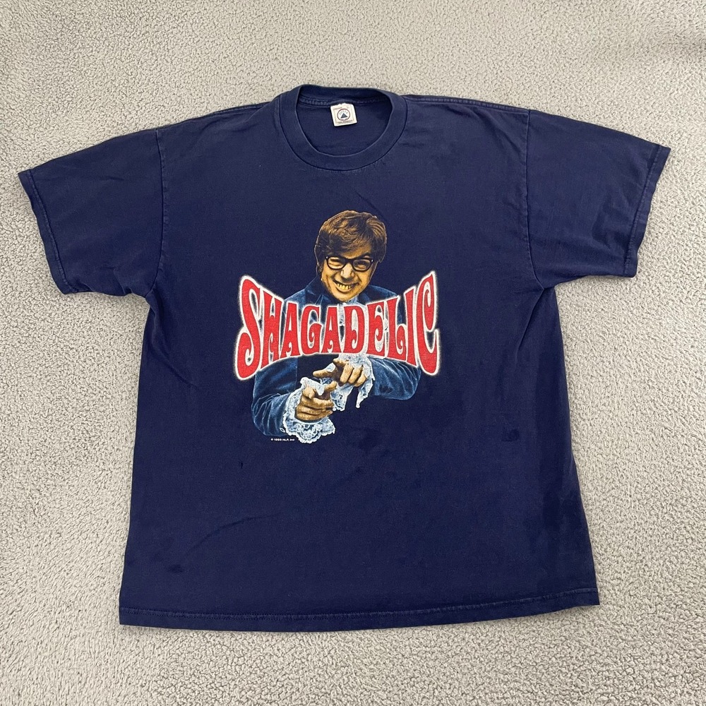 VTG Austin Powers Shagadelic T-Shirt XL  Movie Promo 90s 1998 Shag Now Later